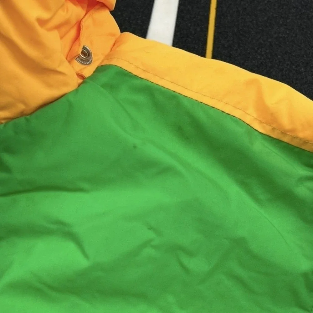 Max Active Puffer Jacket Kids L Green Navy Yellow Vintage Colorblock 73618